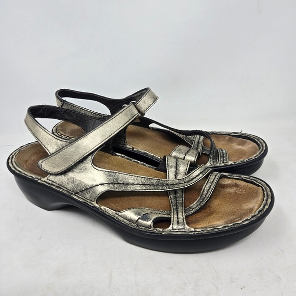 Naot Shoes - Naot Womens Leather Strappy Wedge Sandals Gold Metallic Low Heel Size 40 US 9